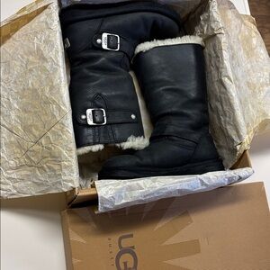 UGG Black Boots with Shearling Trim